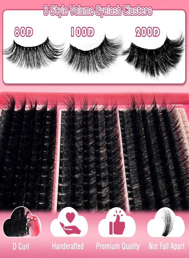 FOINEMYED Lash Clusters with Bottom Lashes Thick 80D+100D+200D Volume Eyelash Clusters 14-20mm Lash Clusters 3 Style D Curly Individual Eyelash 300pcs DIY Lash Extension for Beginners by FOINEMYED - Image 5